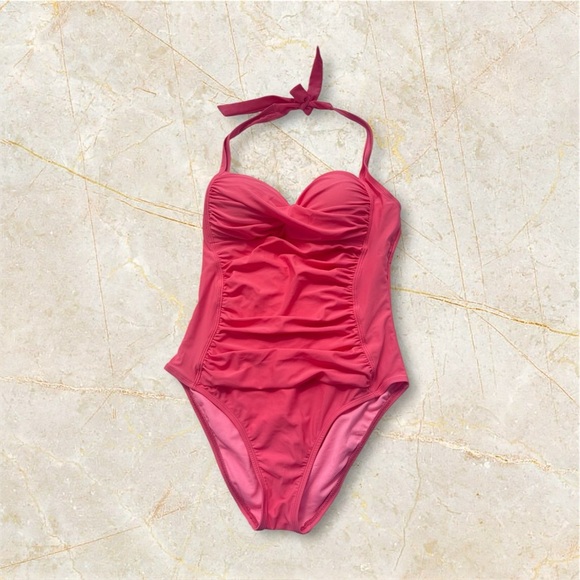 La blanca Vibrant Coral One-Piece Swimsuit  beach resort vacation summer size 8 - Picture 1 of 16